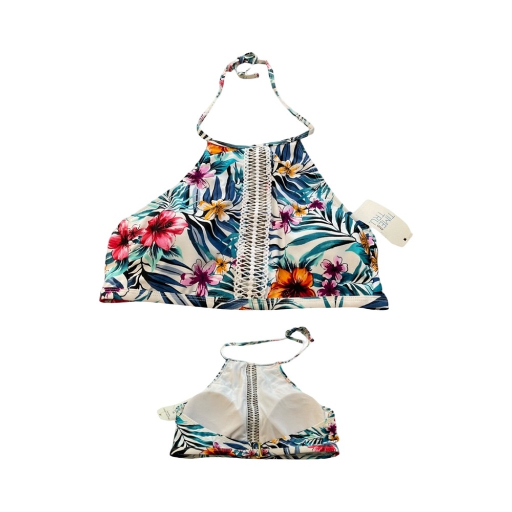 Time and Tru Tropical Floral Halter Bikini Swim Top Padded Cups M 8/10 - Picture 4 of 8
